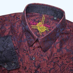 Robert Graham Men's Burgundy Blue Paisley Long Sleeve Button Down Shirt